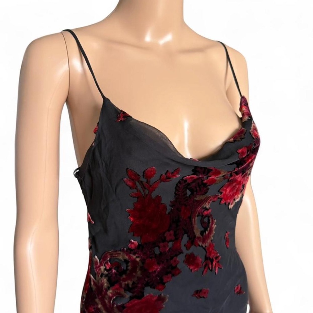 vintage 1990s betsey johnson burnt out velvet floral slip dress silk cowl neck - Picture 6 of 10